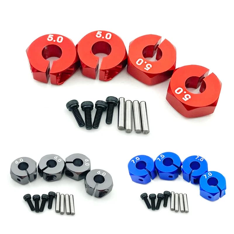 Moyeux d'entraînement hexagonaux de roue en aluminium avec broches et vis, voiture RC, camions Inoler, jardins HSP I Tamiya, Traxxas Slash, 5mm, 6mm, 7mm, 12mm, 4 pièces