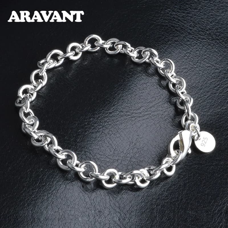 Aravant-Bracelet à maillons en argent regardé 925 pour femme, bijoux fantaisie, 6mm
