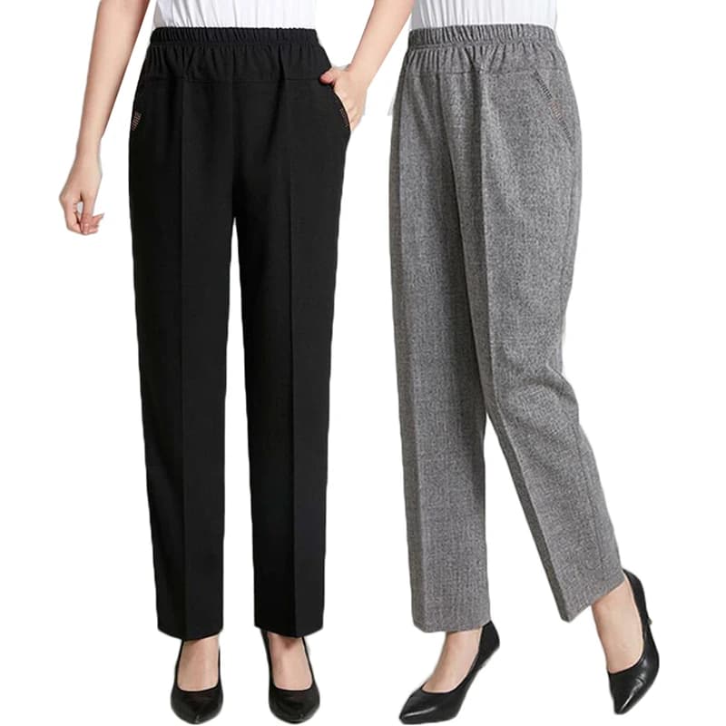 FJSPRING-Pantalon en coton et lin pour femmes d'âge moyen, 6XL, taille élastique, mince, pour mères, été