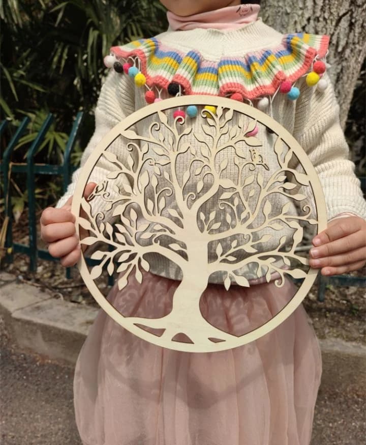 Panneau en bois en forme d'arbre de vie, découpé au Laser, Art mural, décoration de maison, sous-verres faits à la main, fabrication artisanale de géométrie sacrée, ornement de maison