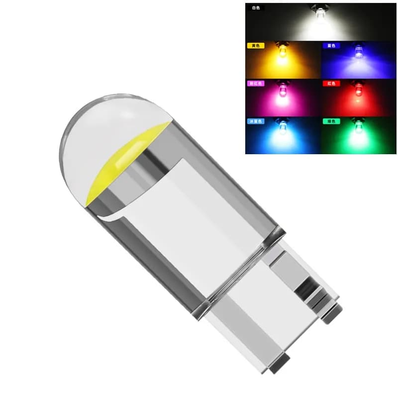 Ampoule en verre de voiture 10xT10 W5W Cob, blanc, plaque d'immatriculation automobile, dôme, lampe de lecture DRL, Style lampe 12V jaune rouge bleu T10