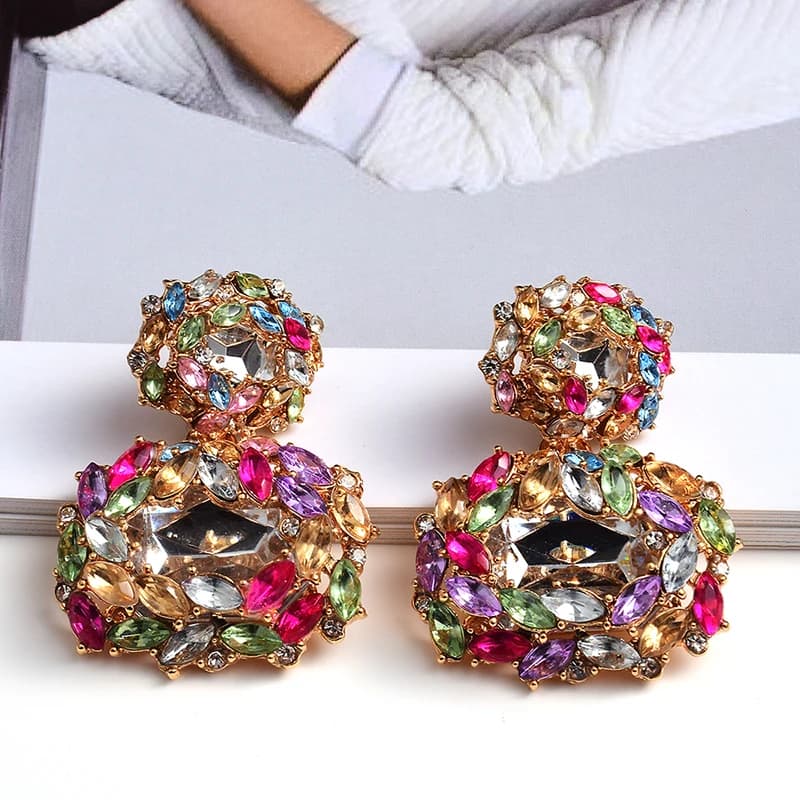 Nouvelles boucles d'oreilles pendantes de luxe pour femme, colorées, avec strass, pour robe de soirée, accessoires de mode