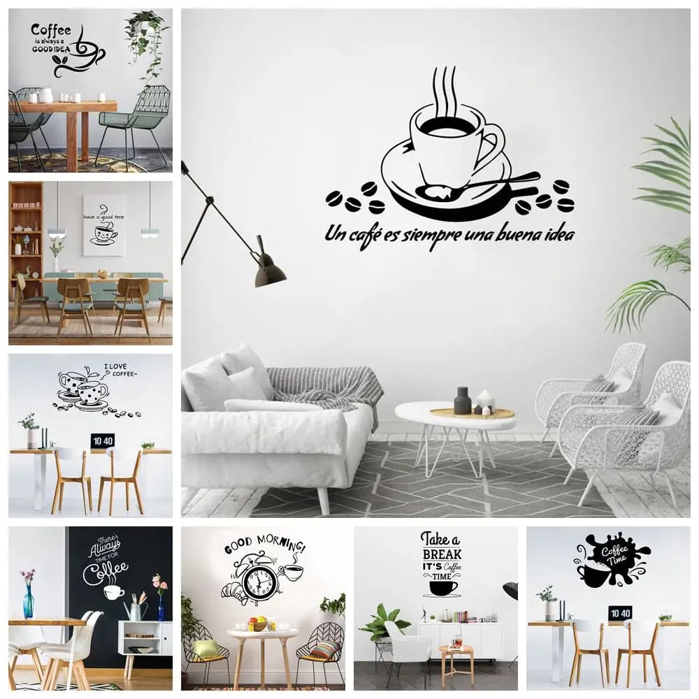 Autocollants muraux de café amovibles, joli autocollant Mural en vinyle, affiche murale, salon, café, décoration murale de maison