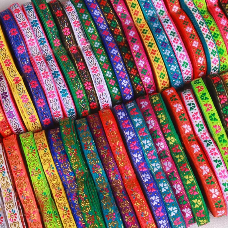 Rubans Jacquard brodés à la main pour vêtements, tissu en dentelle, fleur vintage, largeur 1cm, lot de 7m