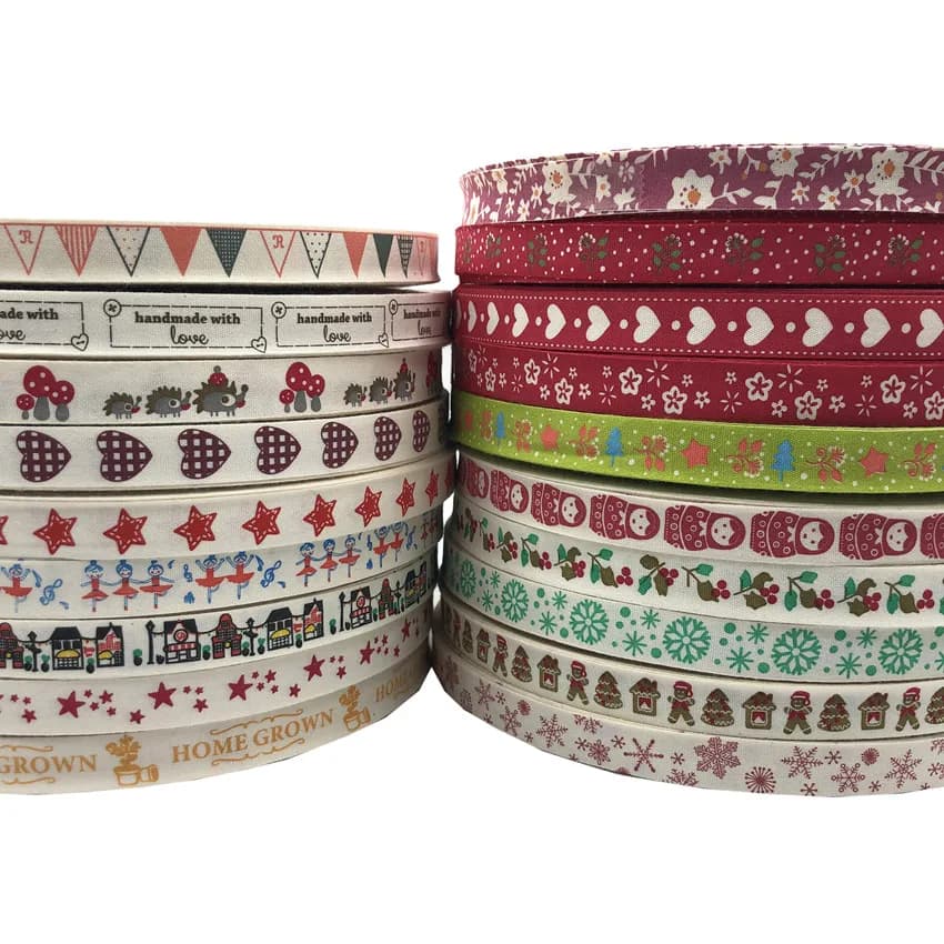 Ruban en coton imprimé fait à la main, 5 mètres/lot, 15mm, pour décoration de mariage et de noël, tissu à coudre, bricolage