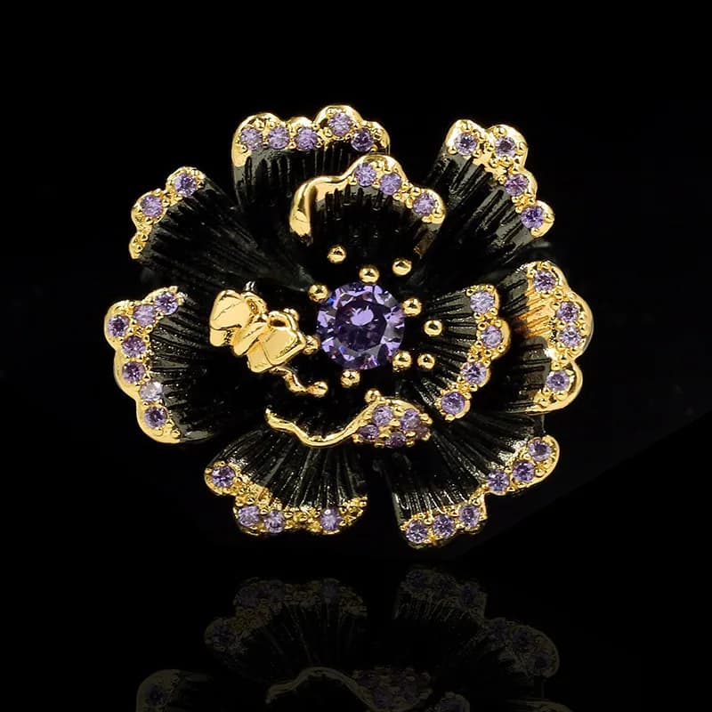 Bague en Zircon violet brillant pour femmes, bijoux de luxe en argent 925, or noir