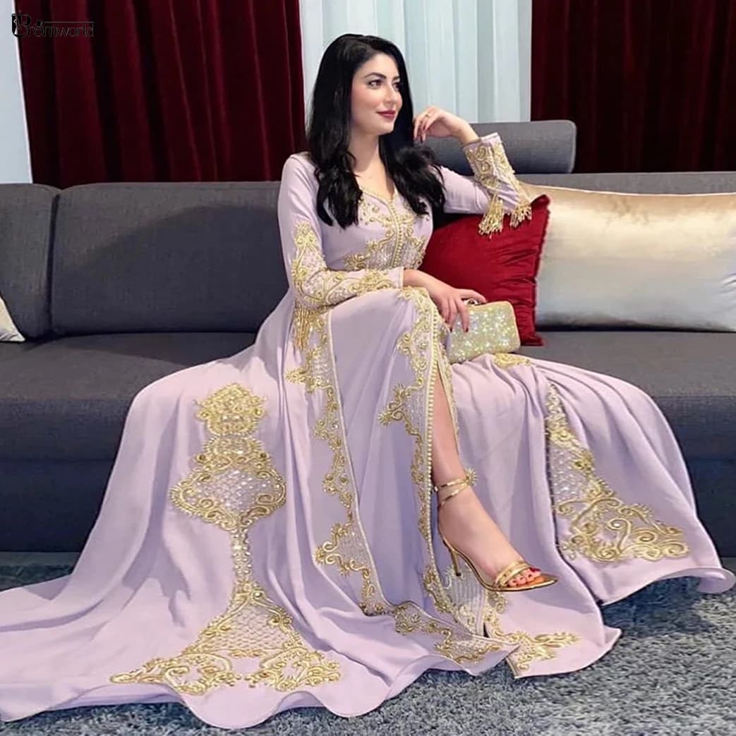 Robes de soirée musulmanes A-Line, dentelle perlée, Dubaï Caftan, manches longues, robe de Rh, robe éducative, luxe