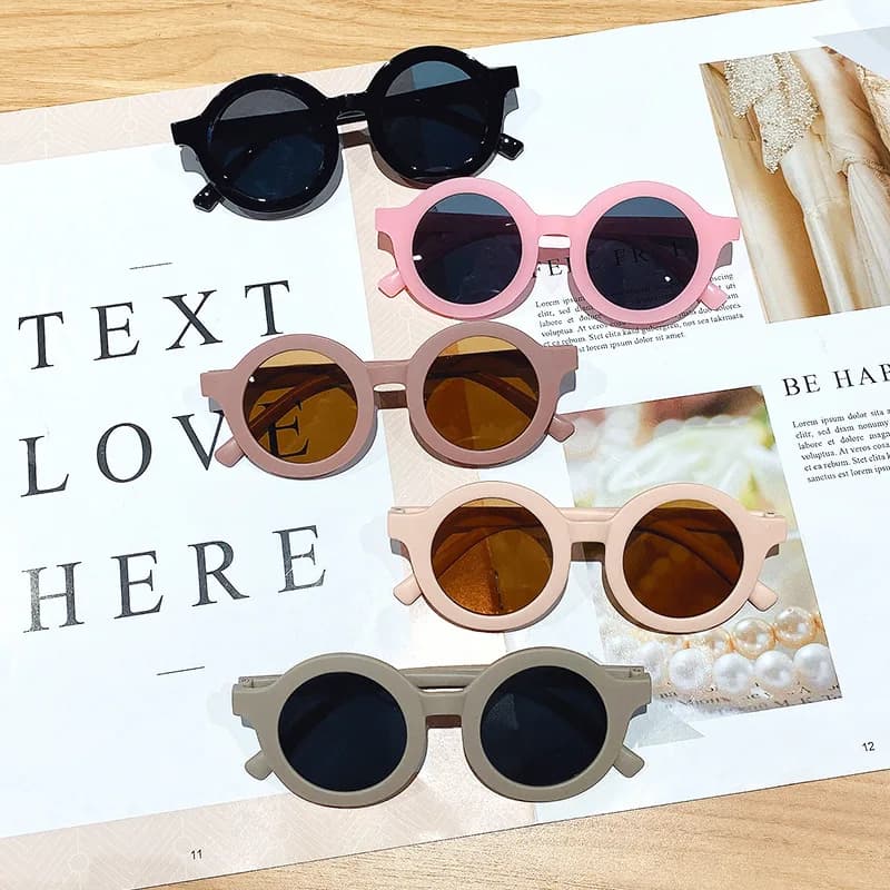 Livraison gratuite enfants couleur cadre rond lumière PC mignon petit visage lunettes de soleil