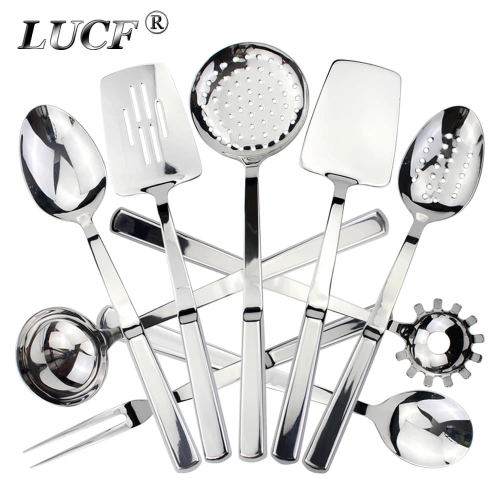 Louche spatule écumoire F2, ustensiles de cuisine recommandés, acier inoxydable 18/8, manche dodu, poli miroir parfait, ustensiles de cuisine