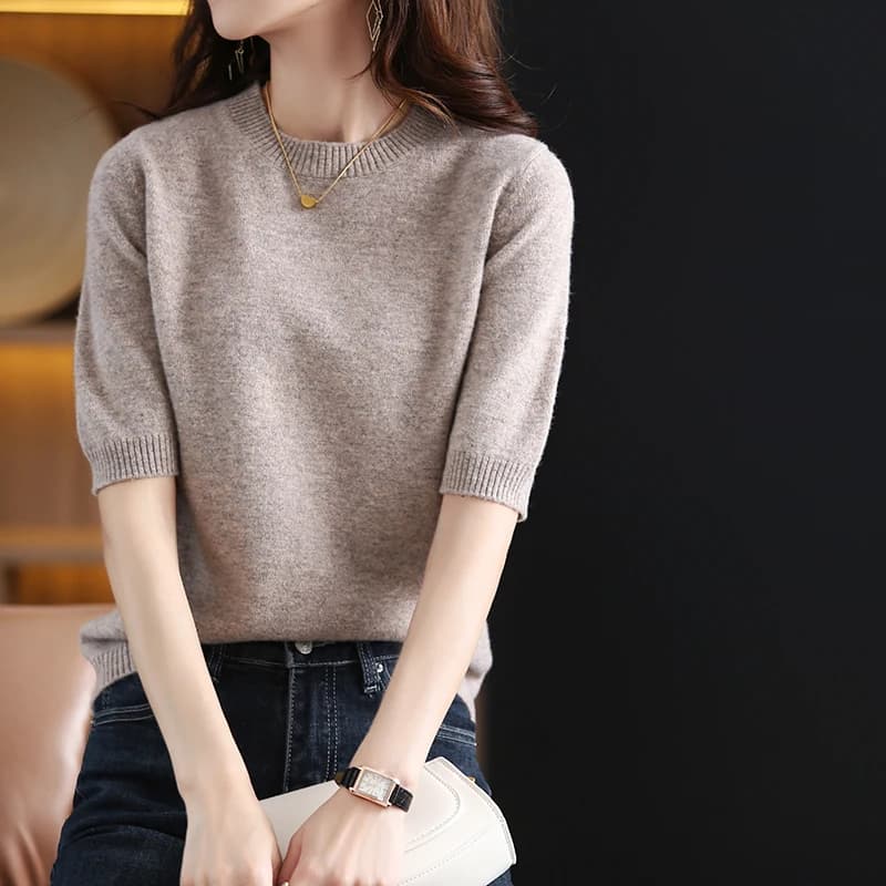 Pulls et pulls en cachemire 100% laine pour femmes, vêtements à col rond, manches courtes, doux, offre spéciale, automne et printemps