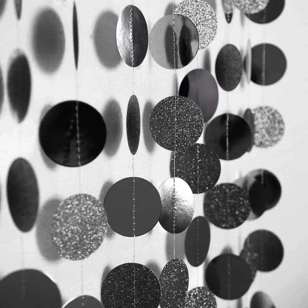 Guirlandes rondes en papier gris noir à paillettes, bannière suspendue pour fête d'halloween, décor d'anniversaire, décoration de fête de remise de diplôme