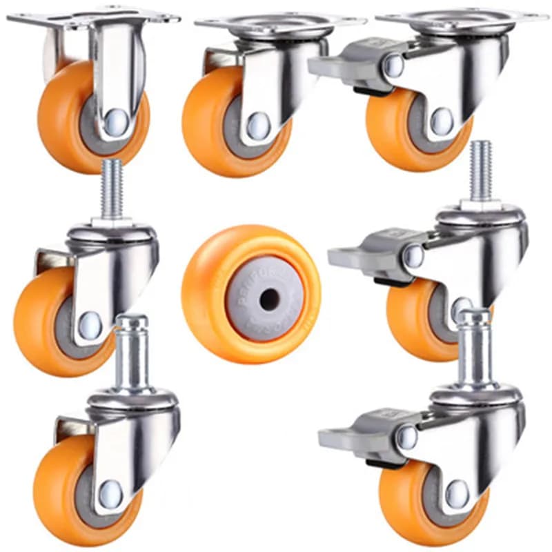 1 pièce Roulettes de meubles pivotantes en caoutchouc MPA, 1/1.25/1.5/2 pouces, Orange, pour chariot