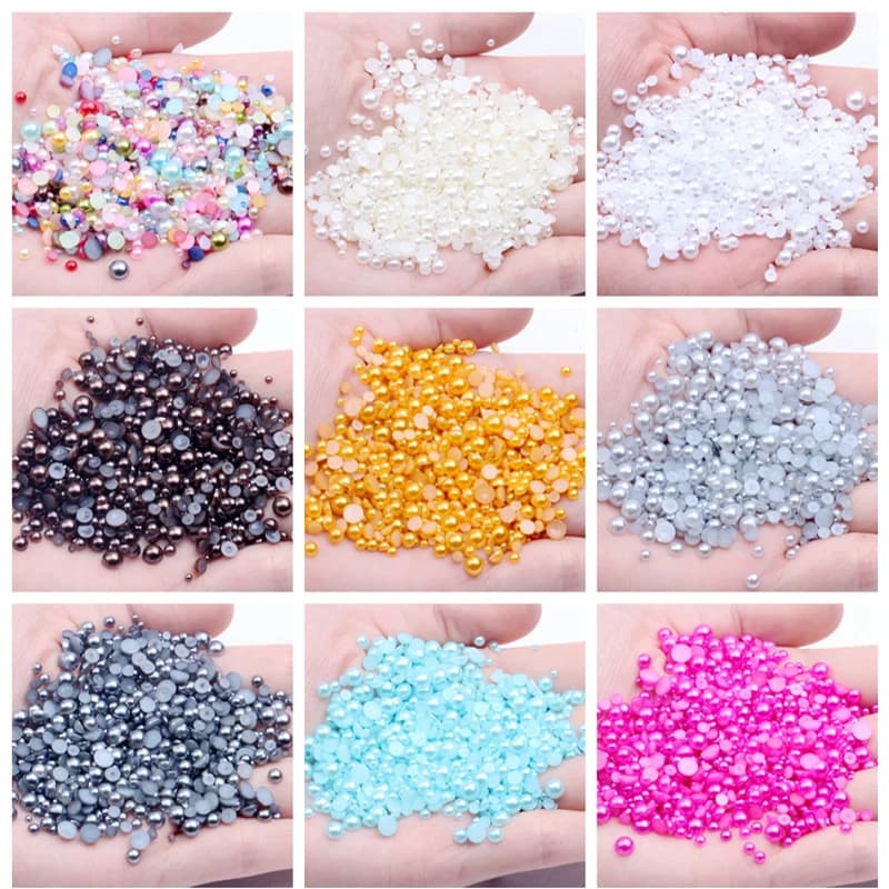 Perles demi-rondes pour bricolage, satin lustré, perles assorties en plastique ABS, perles à dos plat, 3mm, 4mm, 6mm, 8mm, 9mm, 10mm, 12mm, 14mm, 50 PCs-1000PCs