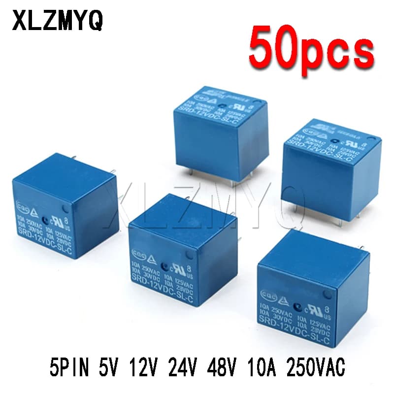 50 pièces Mini 5 broches SRD-05VDC-SL-C SRD-12VDC-SL-C SRD-24VDC-SL-C Relais Rele relais 10A 5V 12V 24V DC SRD