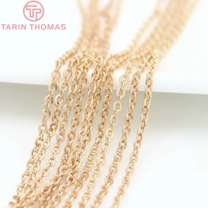 (4295) 2 mètres de largeur: 1.5MM 2MM 24K couleur or Champagne chaînes ovales plates en laiton chaînes de collier accessoires de bijoux de haute qualité