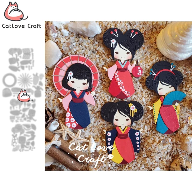 Catlove – matrices de découpe en métal Geisha japonaise, moule de Scrapbooking, pochoir, découpe de cartes, bricolage, gaufrage artisanal, nouvelles matrices pour 2021