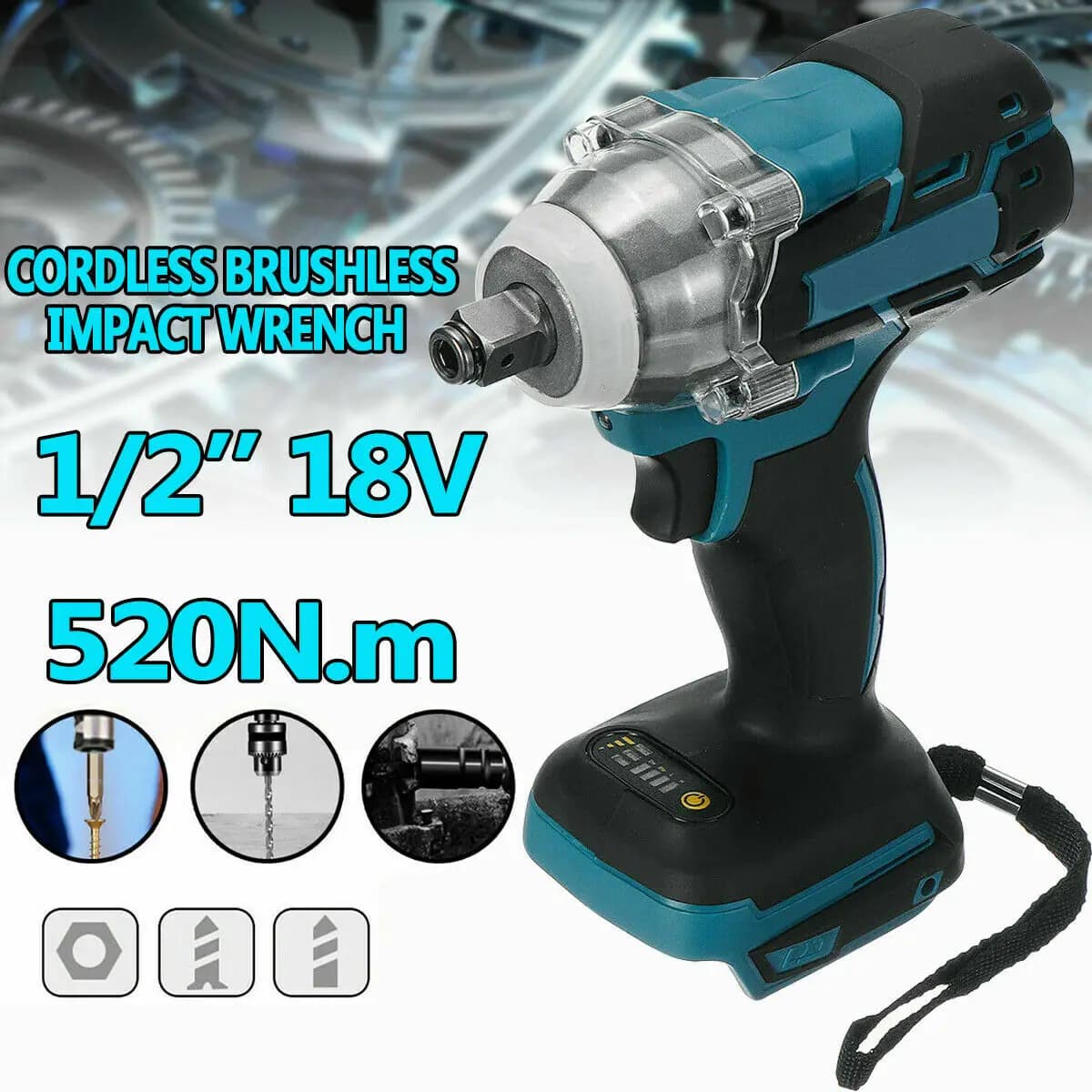 Perceuse à percussion électrique sans balais, tournevis pour Makita DTW285Z, machine à souder à froid, 1/2 po, 520Nm