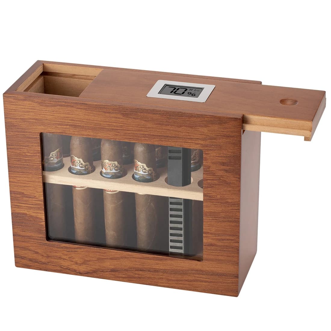 Humidor à cigares avec hygromètre et humidificateur, boîte portable avec fenêtre en verre, étui en bois de cèdre artisanal, capacité de 12 à 25 cigares, armoire de rangement