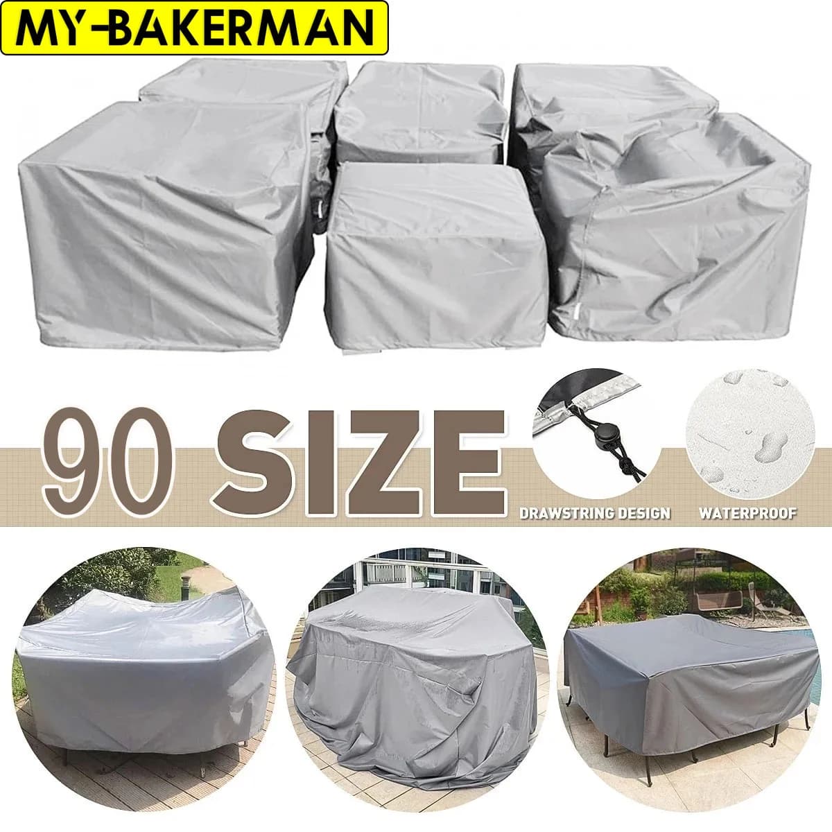 Housses de protection imperméables pour meubles de jardin et de patio, 90 tailles, pour canapé, table, chaise, protection contre la poussière et la pluie, pour cuisine