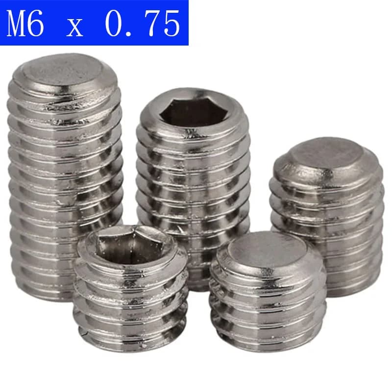 Vis sans tête M6 x 0.75mm ( 6mm ) FINE PITCH, jeu de douilles, acier inoxydable 304 DIN 913