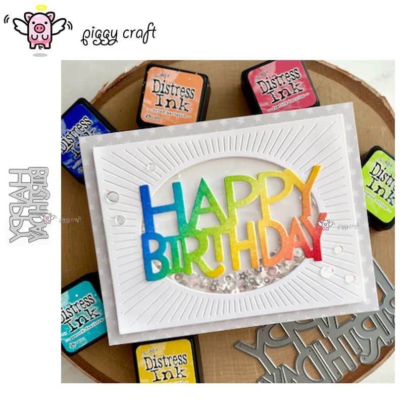 Piggy Craft Metal Cutting Dies, Cut Die Mold, Happy Birthday Letters, Scrapbook Paper Craft Knife, Blade, Punch Stencils
