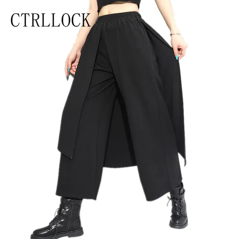 CTRLLOCK-Pantalon Patchwork à Jambes Larges pour Femme, Vêtement Style Punk, Droit, Taille artificiel astique, 2021