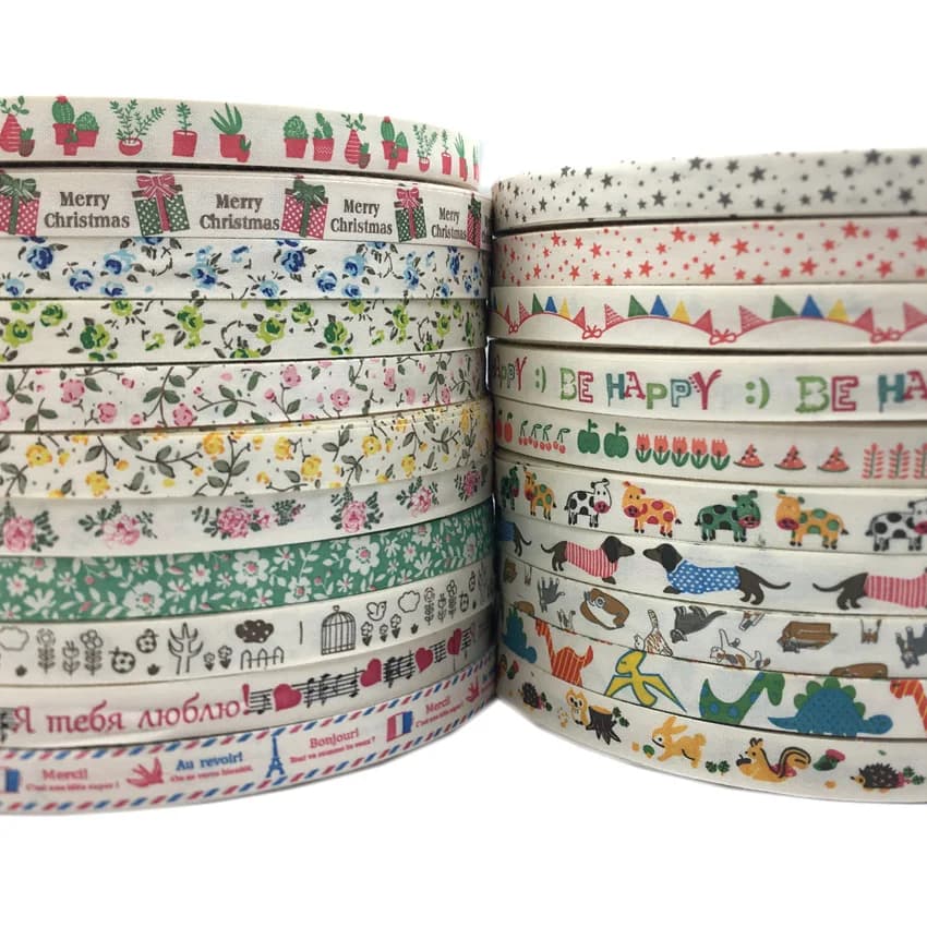 Ruban de coton imprimé à la main, 5 Yards/lot, 15mm, pour mariage, noël, décoration, bricolage, couture
