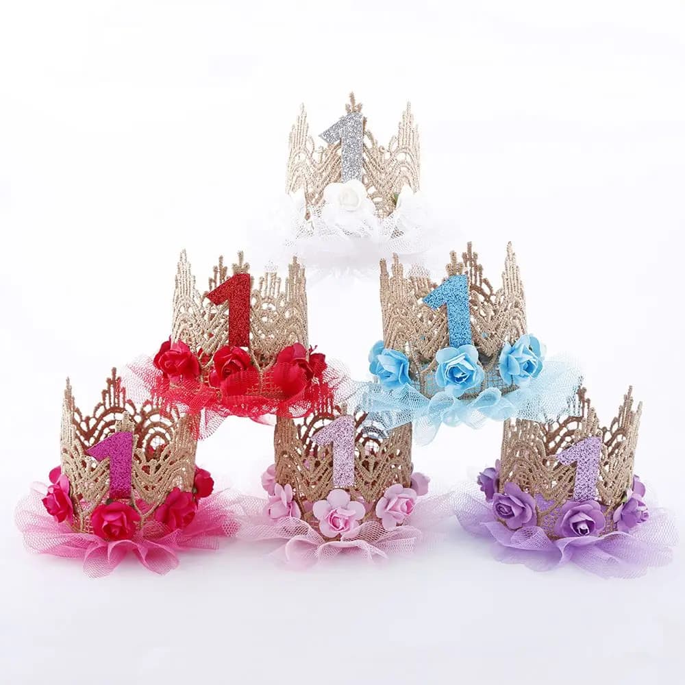 Casquettes d'anniversaire couronne de fleurs chapeau 1er anniversaire chapeau nouveau-né bébé anniversaire bandeau 1 an bébé douche décorations de fête d'anniversaire