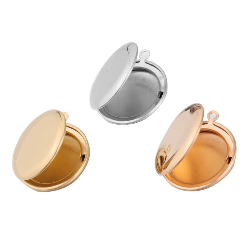 Cadre Photo rond en acier inoxydable poli miroir, pendentif médaillon 3 couleurs pour bricolage, fabrication de bijoux, cadeau 25x30MM, 5 pièces