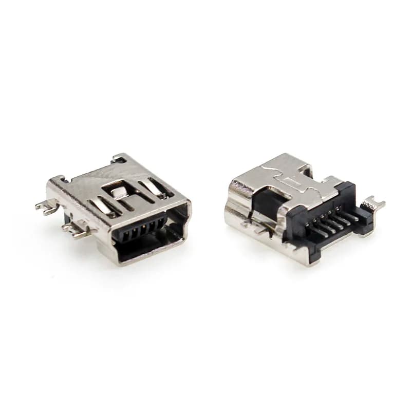 Mini USB femelle SMD 5P, 10-50 pièces/lot, mini USB, coque d'interface, 4 pieds suspendus