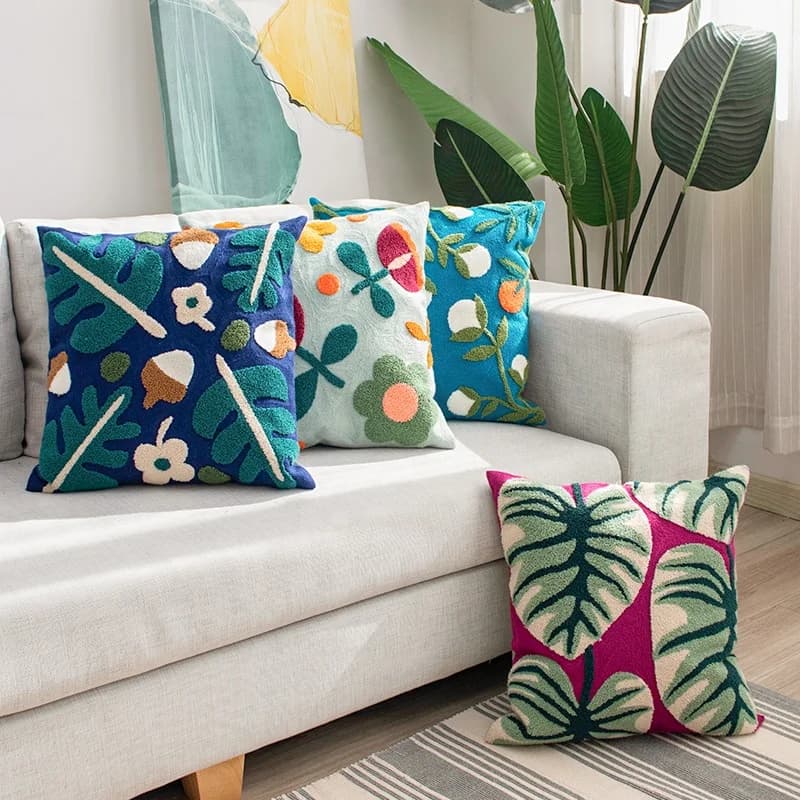 Housse de coussin brodée, motif Floral, décoration douce et confortable pour la maison, pour salon, chambre d'enfants, bloc de couleurs, 45x45cm