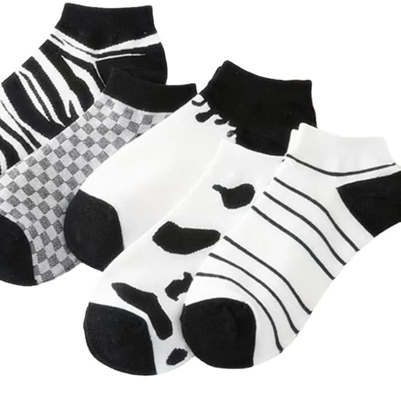 Chaussettes de cheville à motif de rayures zébrées pour femmes, noir et blanc, bonneterie Harajuku, chaussettes courtes à la mode, mignonnes, doigts d'animaux pour femmes, nouvelle collection