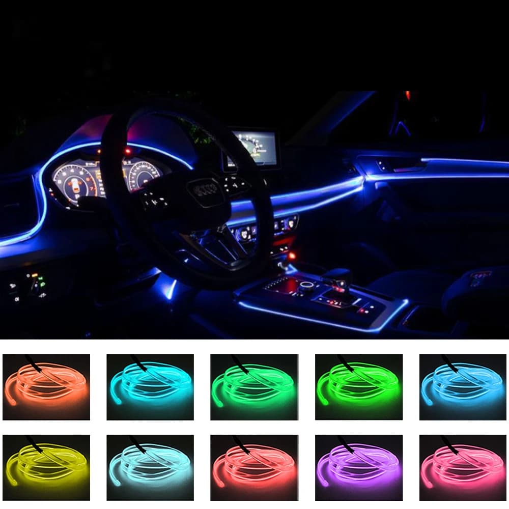 Accessoires de décoration pour voiture bande lumineuse LED, néon, câble USB, barre d'ambiance intérieure, 5/12V, universel