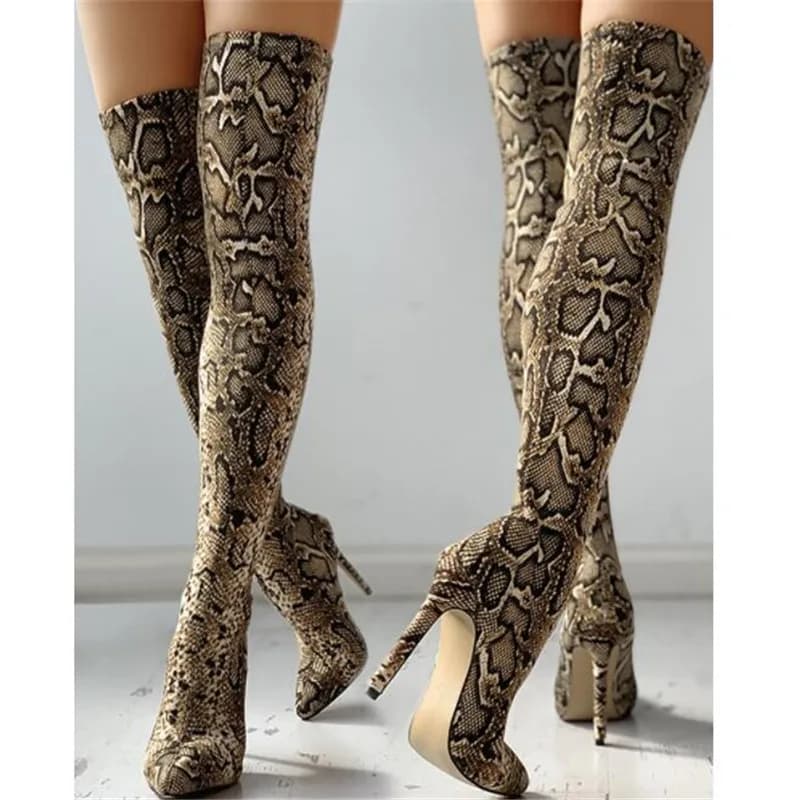 Bottes élastiques au-dessus du genou pour femmes, talons aiguilles, imprimé salle, nouveau, 12cm, 3-11, 12 BBZAI, 2025