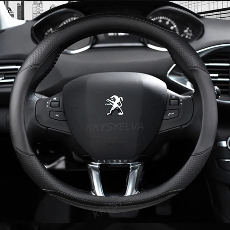 Housse de volant de voiture en Fiber de carbone + cuir, pour Peugeot 208 2012 ~ 2018 Peugeot 308 2014 ~ 2021 2008 2013 ~ 2018, accessoires automobiles