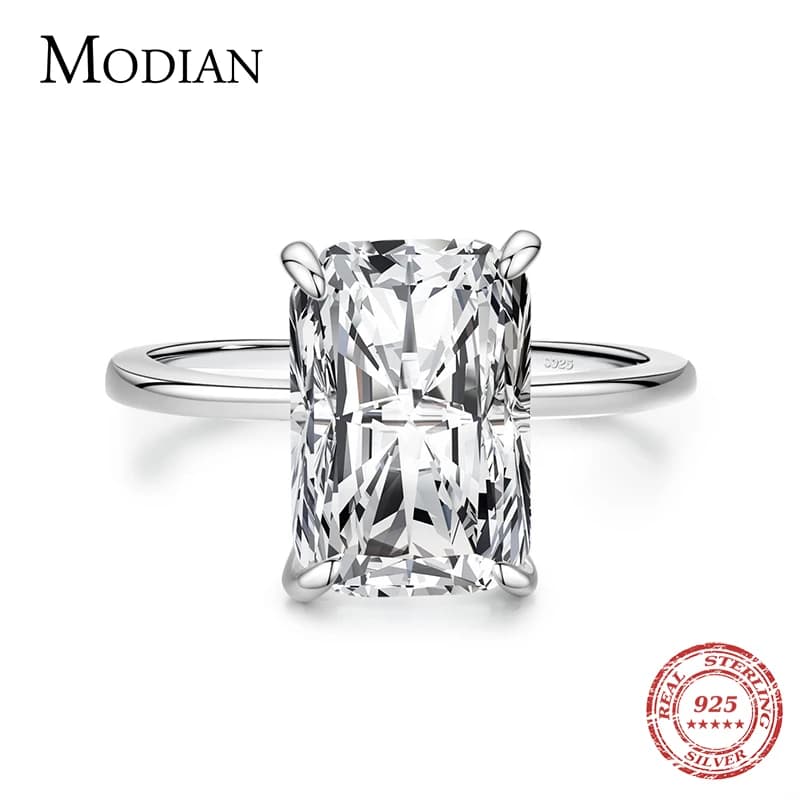 Modian classique rectangulaire coupe clair CZ bague solide 925 en argent Sterling luxe bagues pour les femmes de mariage bijoux fins