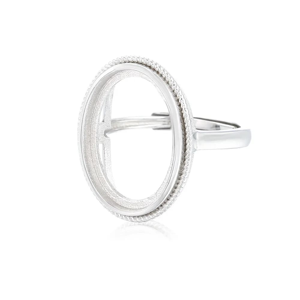 Bague vierge pour cabochons ronds de 6mm/7mm/8mm ou cabochons ovales 12x16mm/13x18mm, base ajustable en argent 925 plaqué or blanc