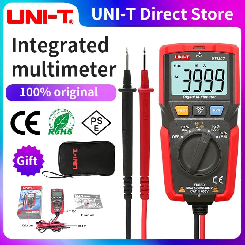 UNI-T UT125C Mini Multimètre Numérique De Poche Testeur De Température Résistance Puzzles Itor Diode Morte Test NCV Affichage Basse Tension