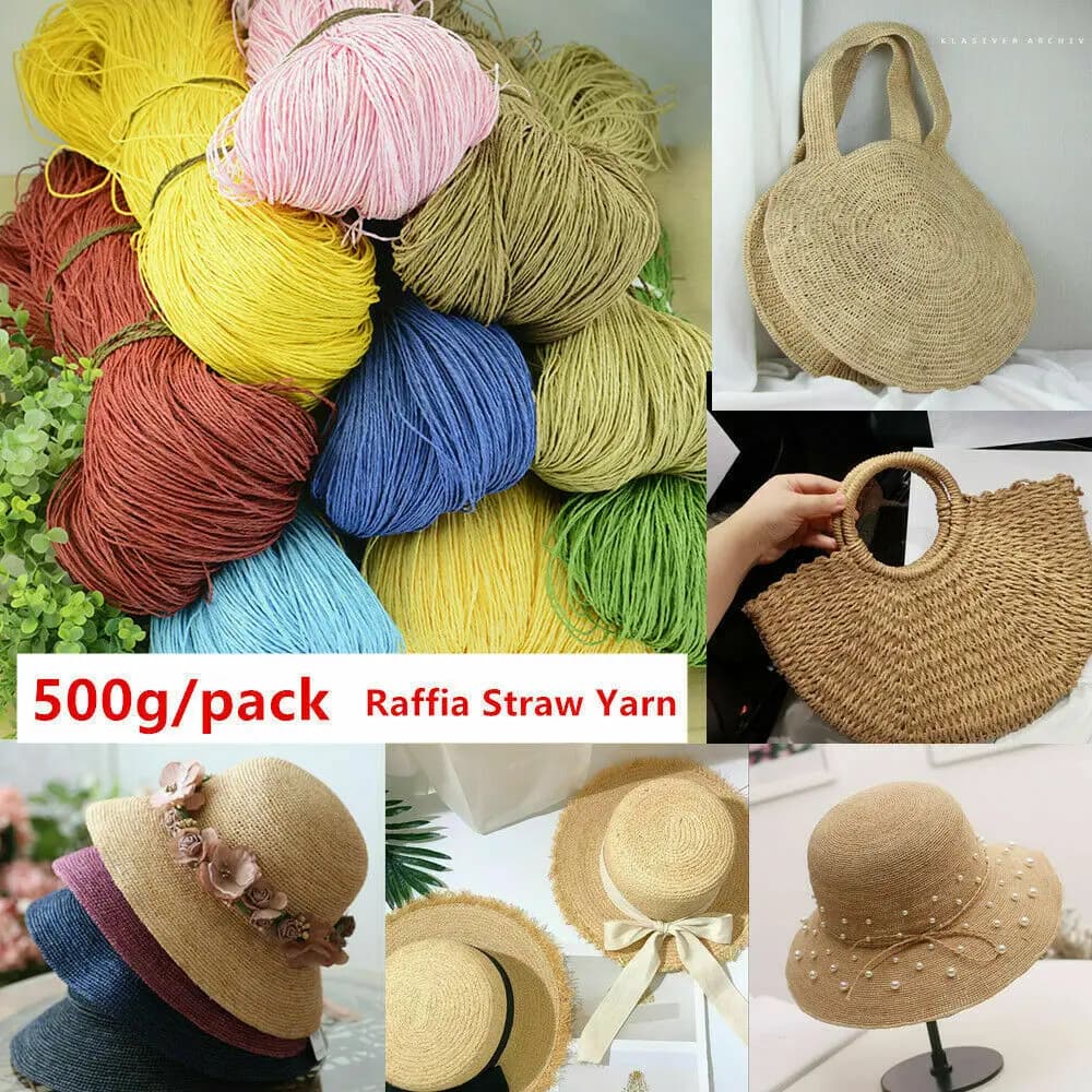 Fil de paille en raphia naturel, 600 mètres, 500g, pour tricot à la main, fil au Crochet, chapeau d'été, paniers de sac à main, matériel de tricot, artisanat de bricolage