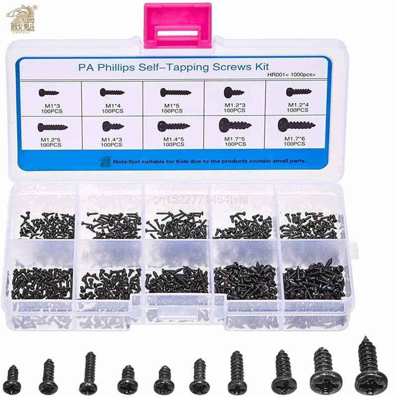 500/1000 pièces/ensemble M1 M1.2 M1.4 M1.7 mélange Pa tête Phillips Micro vis tête ronde autotaraudeuse électronique petites vis à bois Kit