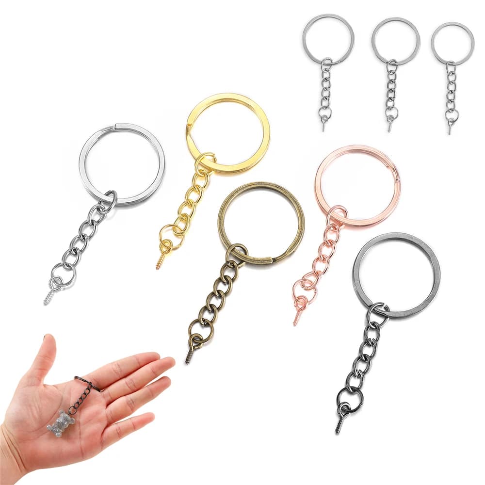 Anneaux de clé en bronze et or avec œillet à vis 25 28 30 mm, anneaux fendus avec goupille à vis pour la fabrication de bijoux