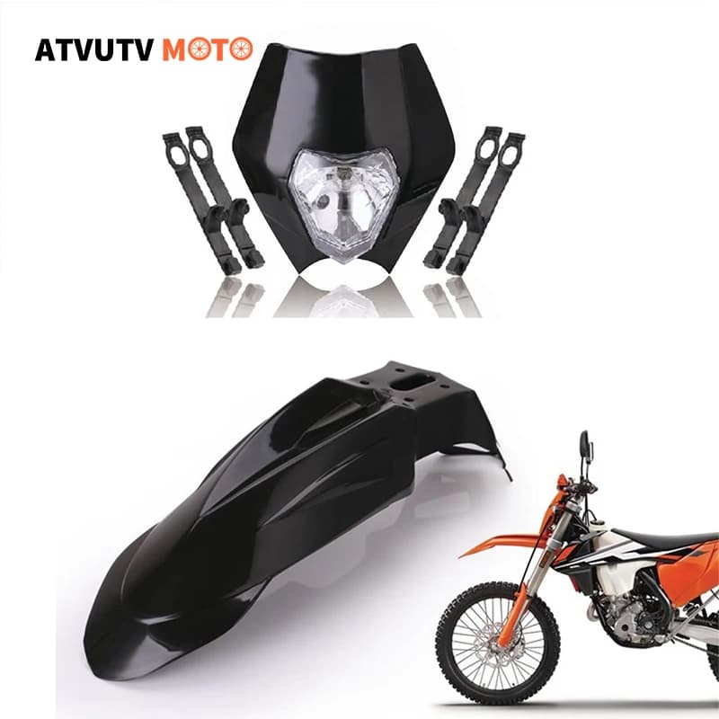 Phare de moto avec garde-boue, ampoule LED 12v, pour KTM EXC XCF SX F SMR Enduro Dirt Bike, Motocross Supermoto H4