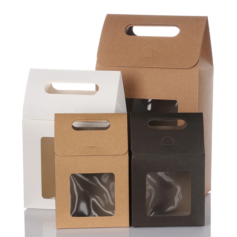 Sacs en Papier Kraft à Fenêtre Transparente, pour Mariage, Anniversaire, Baptême, ixà Domicile, Boîte d'Emballage de Bonbons, Cadeau, à Emporter, 6 Pièces
