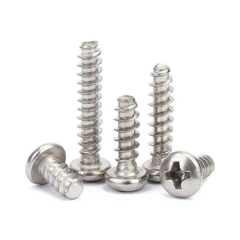 Vis autotaraudeuses à tête ronde Phillips à empreinte croisée en acier inoxydable 10/50X 304, extrémité plate, M1.2 M1.4 M1.7 M2 M2.6 M3 M3.5 M4 M5