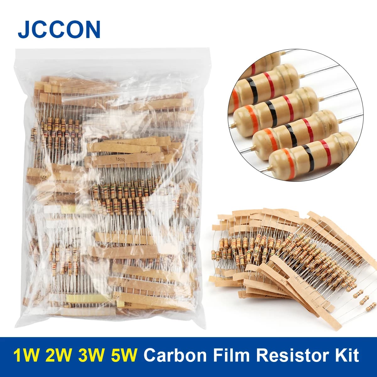 Kit d'assortiment de résistances à Film de carbone 1W 2W 3W 5W, Kit de résistances ohm, résistance annulaire de couleur 0.1 ~ 750R 1K ~ 820K
