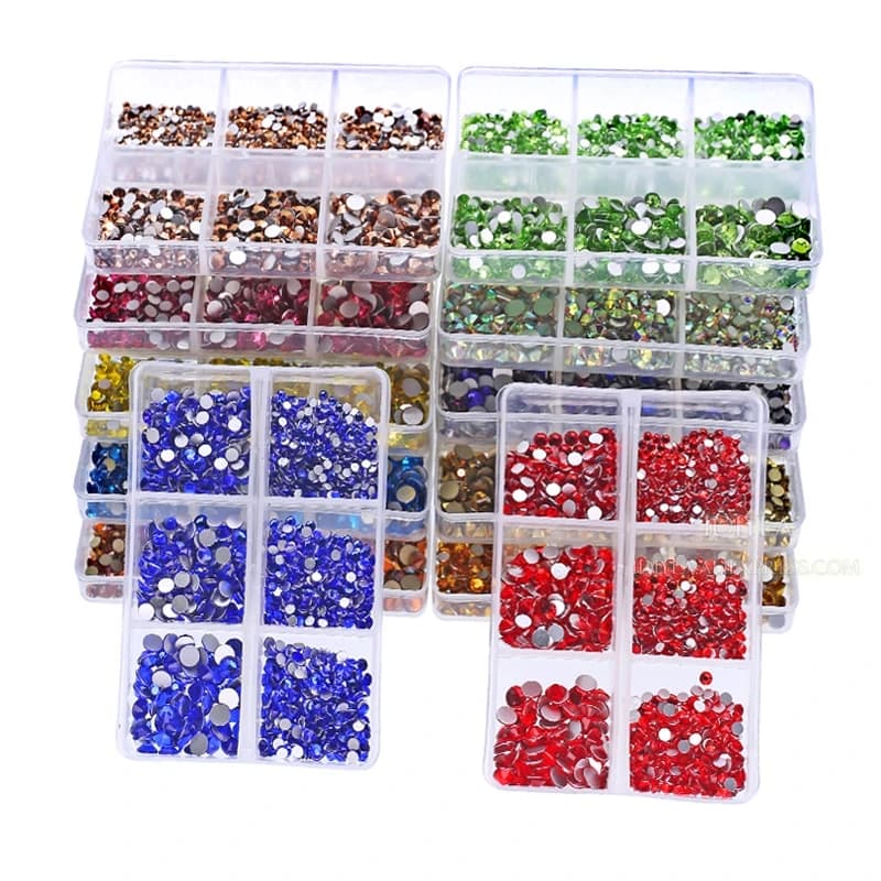 1350 pièces/boîte mélange de tailles ss6-ss20 verre non correcteur à chaud strass dos plat pierre de cristal strass paillettes ongles diamant pour vêtement de bricolage