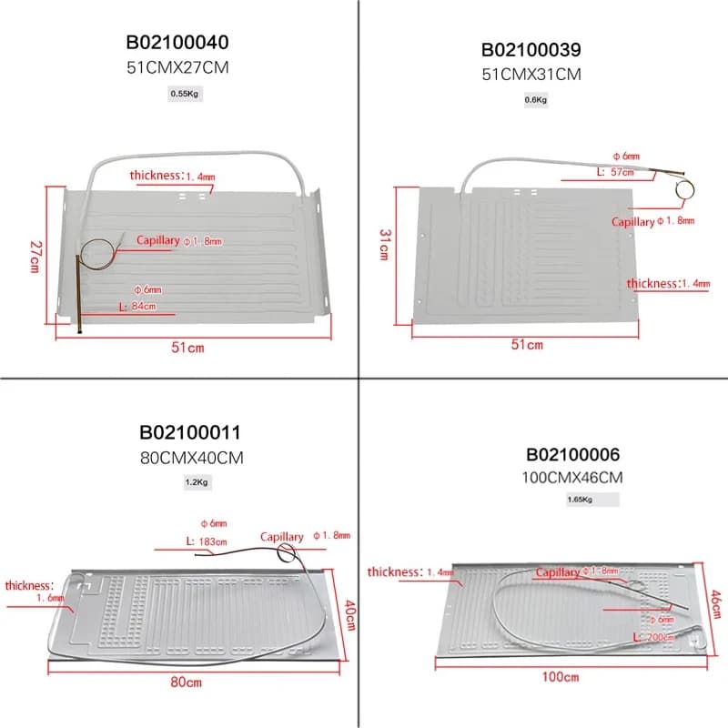 Plaque d'évaporation plate, plaque de refroidissement pour congélateur avec capillaire, réfrigérateur en aluminium