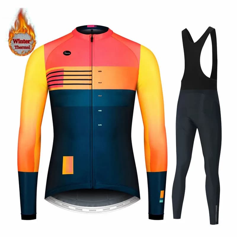 Vêtements de cyclisme d'hiver à manches longues pour hommes, maillot vtt, polaire thermique, ensemble pantalon à bretelles, Triathlon, espagne