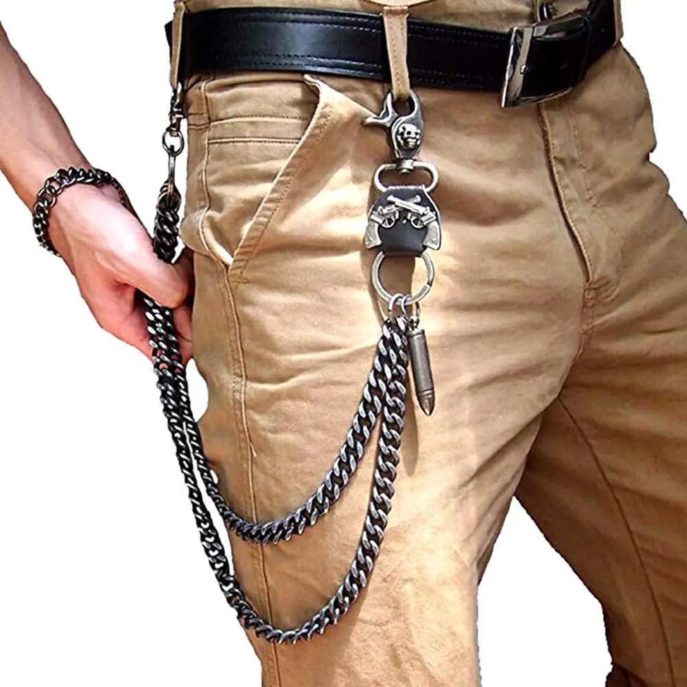 Jean punk réglable avec tête de mort pour homme, taille JO2, hip-hop, métal, JOBoy, accessoires vestisens, équipement décontracté