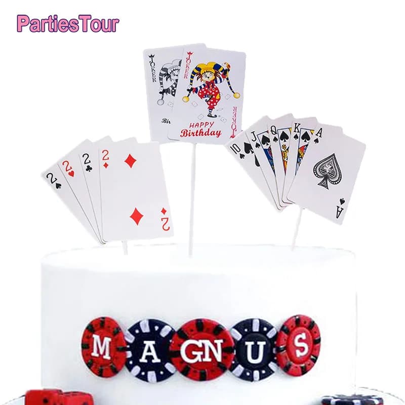 Toppers de gâteau sur le thème du poker pour adultes et enfants, fournitures de fête d'anniversaire, gâteau Chi de casino, scène de jeu, choix de cartes à jouer
